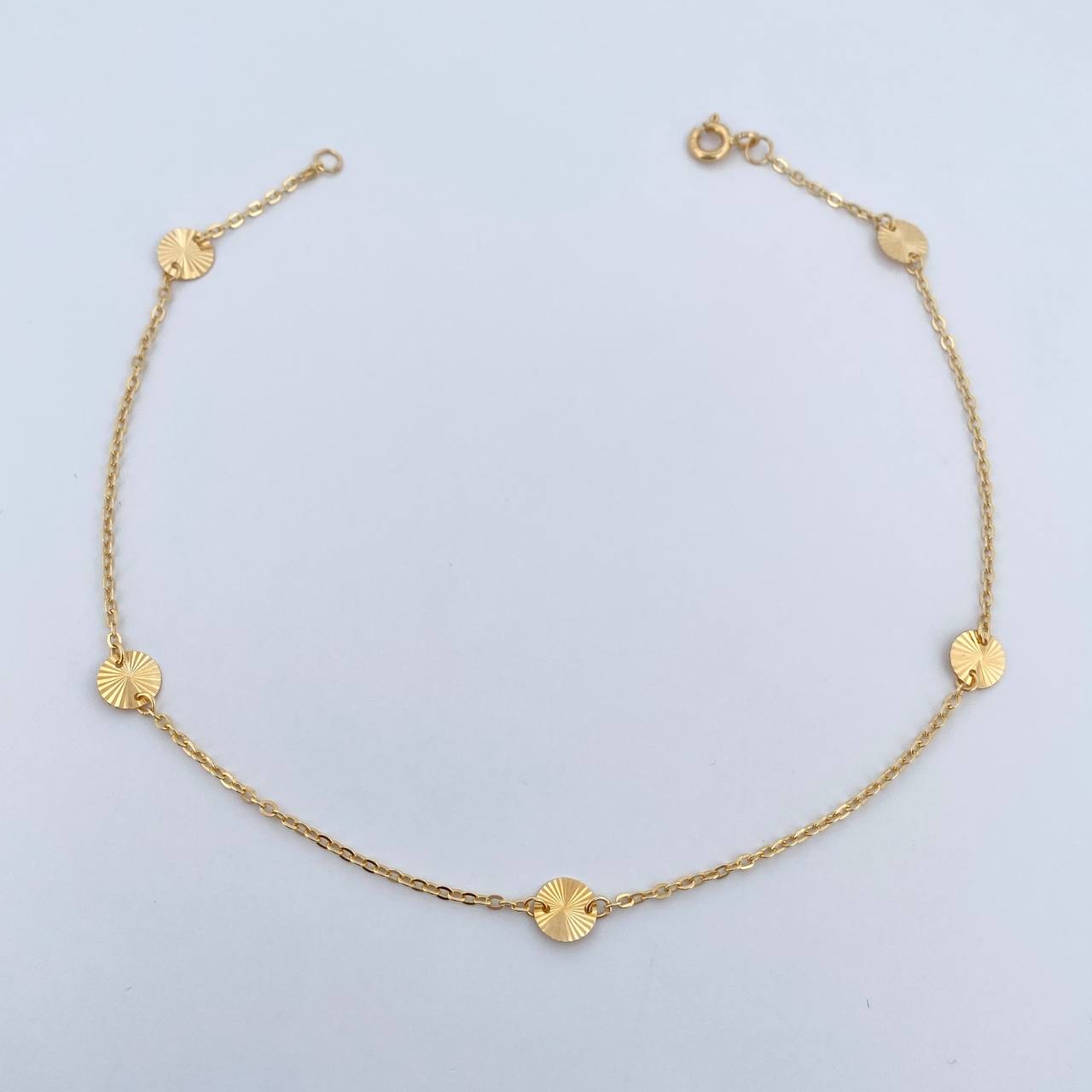 Tobillera Aro Seguido Circulos  1.75gr / 25.5cm / 1.1mm Diamantada Oro Amarillo 18K &