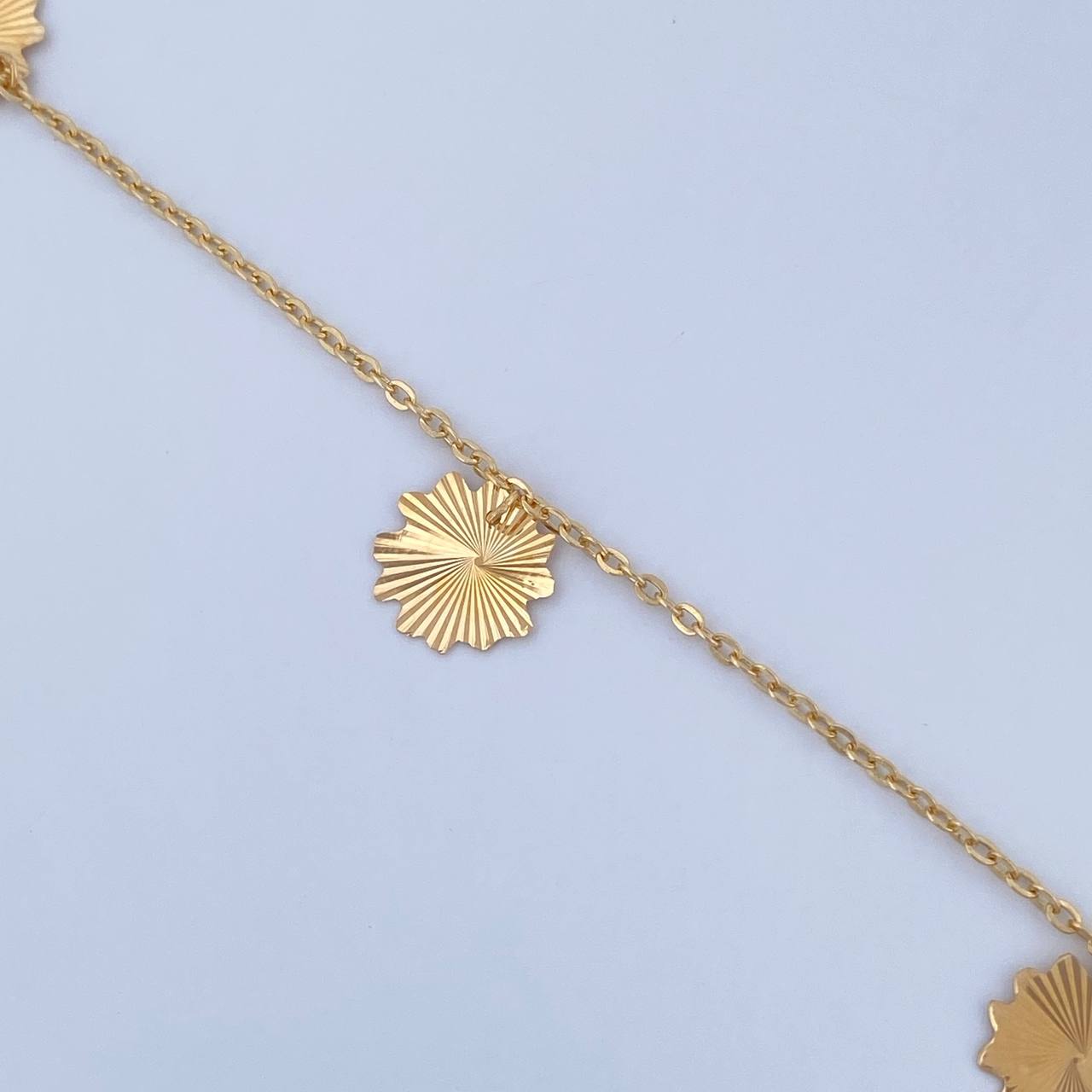 Tobillera Aro Seguido Flores 2.3gr / 25.4cm / 1.1mm Diamantada Oro Amarillo 18K &