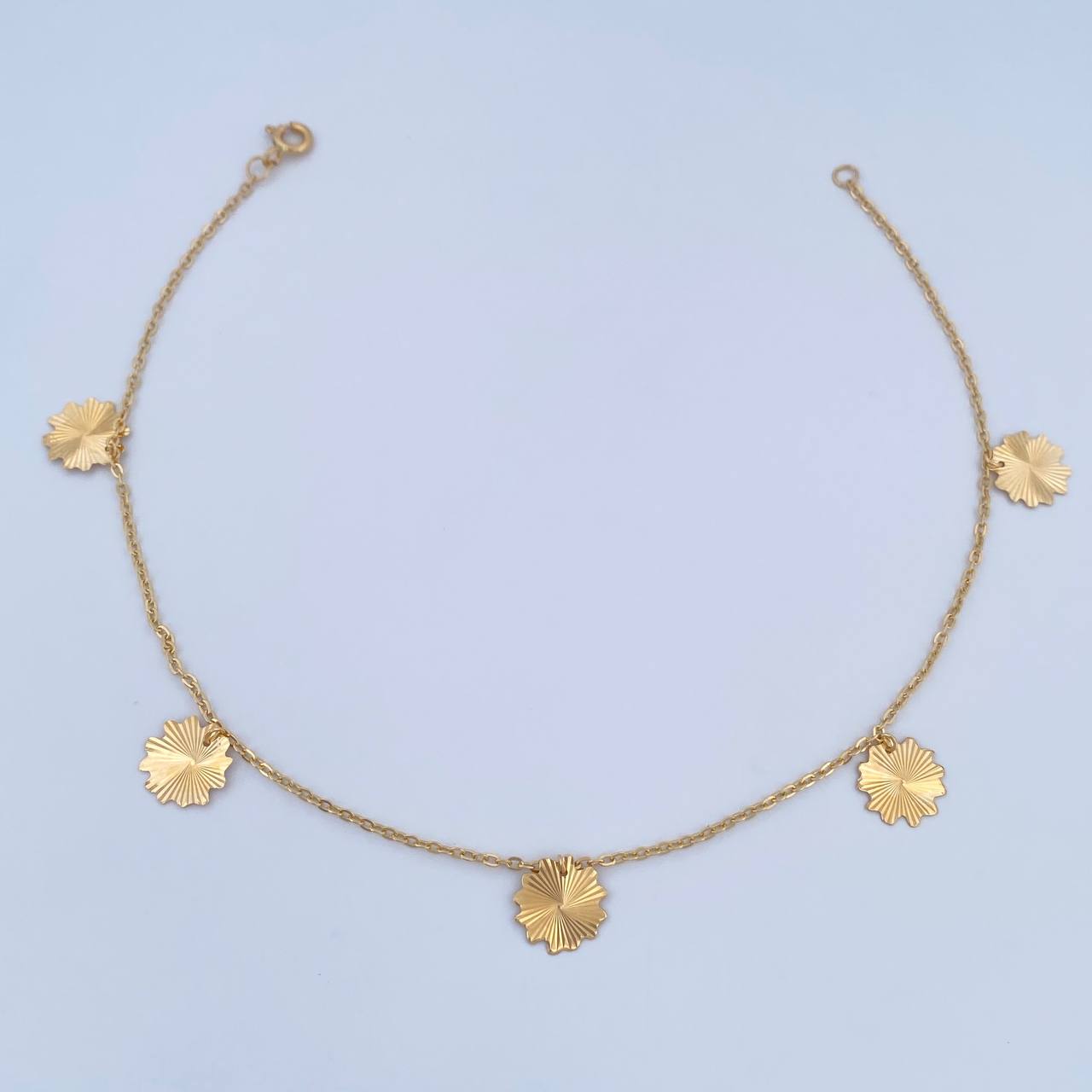 Tobillera Aro Seguido Flores 2.3gr / 25.4cm / 1.1mm Diamantada Oro Amarillo 18K &