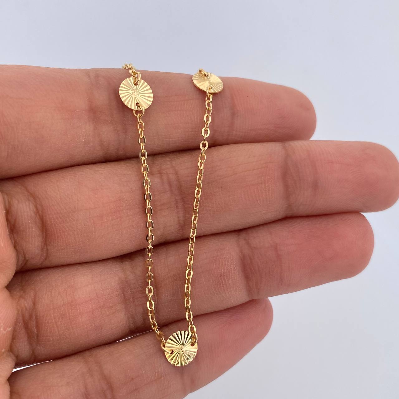 Tobillera Aro Seguido Circulos  1.75gr / 25.5cm / 1.1mm Diamantada Oro Amarillo 18K &