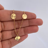 Tobillera Aro Seguido Circulos Trebol 2.15gr / 25.4cm / 1.1mm Diamantada Oro Amarillo 18K &