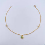 Tobillera Aro Seguido Corazon 2.15gr / 25.6cm / 4mm Bolas Diamantadas Circones Verdes Oro Amarillo 18K &
