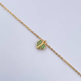 Tobillera Aro Seguido Corazon 2.15gr / 25.6cm / 4mm Bolas Diamantadas Circones Verdes Oro Amarillo 18K &