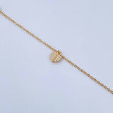 Tobillera Aro Seguido Corazon 2.2gr / 25.3cm / 4mm Bolas Diamantadas Circones Blancos Oro Amarillo 18K &