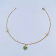 Tobillera Aro Seguido Corazon 2.1gr / 25.2cm / 4mm Bolas Diamantadas Circones Verdes Oro Amarillo 18K &