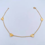Tobillera Aro Seguido Corazones 1.75gr / 25.1cm / 1.1mm Diamantada Oro Amarillo 18K &