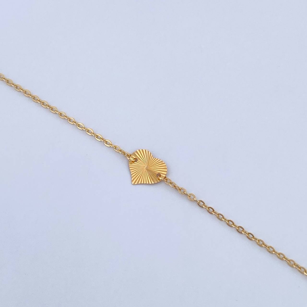 Tobillera Aro Seguido Corazones 1.75gr / 25.1cm / 1.1mm Diamantada Oro Amarillo 18K &