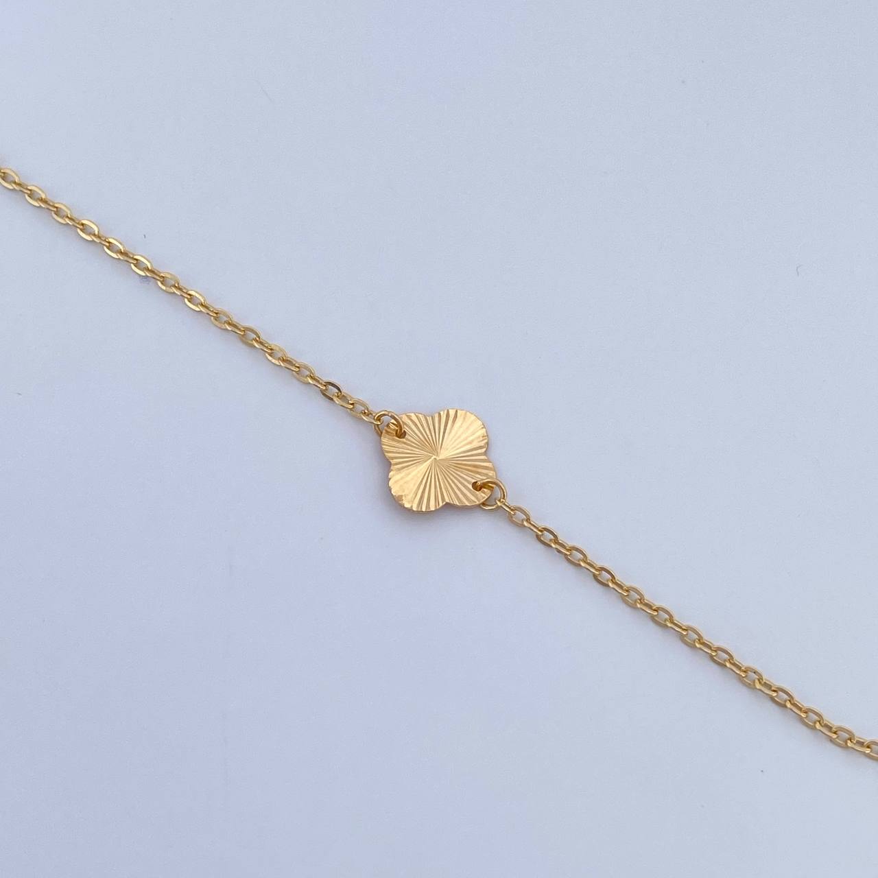 Tobillera Aro Seguido Treboles 1.95gr / 25cm / 1.1mm Diamantada Oro Amarillo 18K &