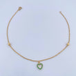 Tobillera Aro Seguido Silueta Corazon 2.05gr / 25.1cm / 4mm Bolas Diamantadas Circones Verdes Oro Amarillo 18K &