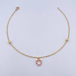 Tobillera Aro Seguido Silueta Corazon 2.1gr / 25.4cm / 4mm Bolas Diamantadas Circones Fucsias Blancos Oro Amarillo 18K &