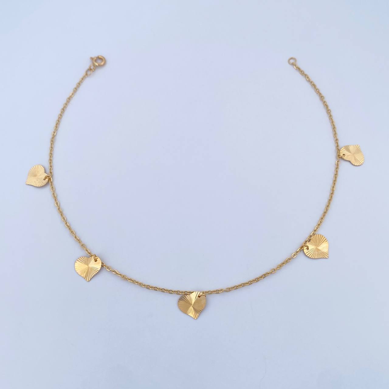 Tobillera Aro Seguido Corazones 2.1gr / 25.2cm / 1.1mm Diamantada Oro Amarillo 18K &