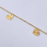 Tobillera Aro Seguido Corazones 2.1gr / 25.2cm / 1.1mm Diamantada Oro Amarillo 18K &