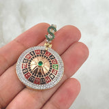 Dije Ruleta Casino Movil 13.35gr / 4.5cm / Dolar Circones Blancos Verdes Negros Dos Oros Amarillo Rosa 18K