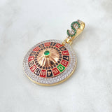 Dije Ruleta Casino 11.9gr / 5cm / Dolar Circones Blancos verdes Tres Oros 18K ©