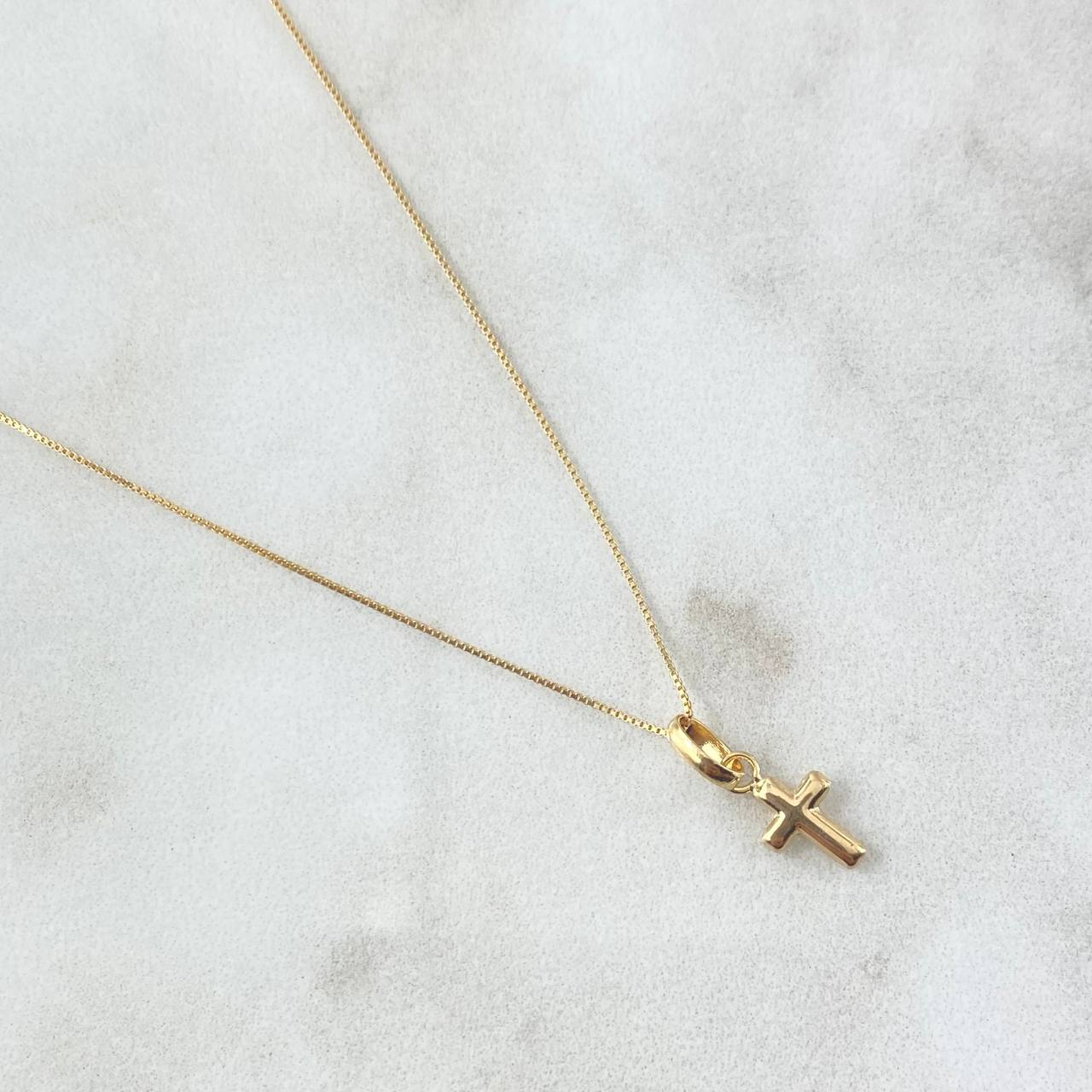 Cadena Veneciana 0.85gr / 40cm / 0.5mm + Dije Cruz 0.25gr / 1.6cm Lisa 1.1gr / Oro Amarillo 18K (Oferta)