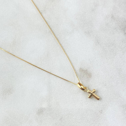 Cadena Veneciana 0.85gr / 40cm / 0.5mm + Dije Cruz 0.25gr / 1.6cm Lisa 1.1gr / Oro Amarillo 18K (Oferta)