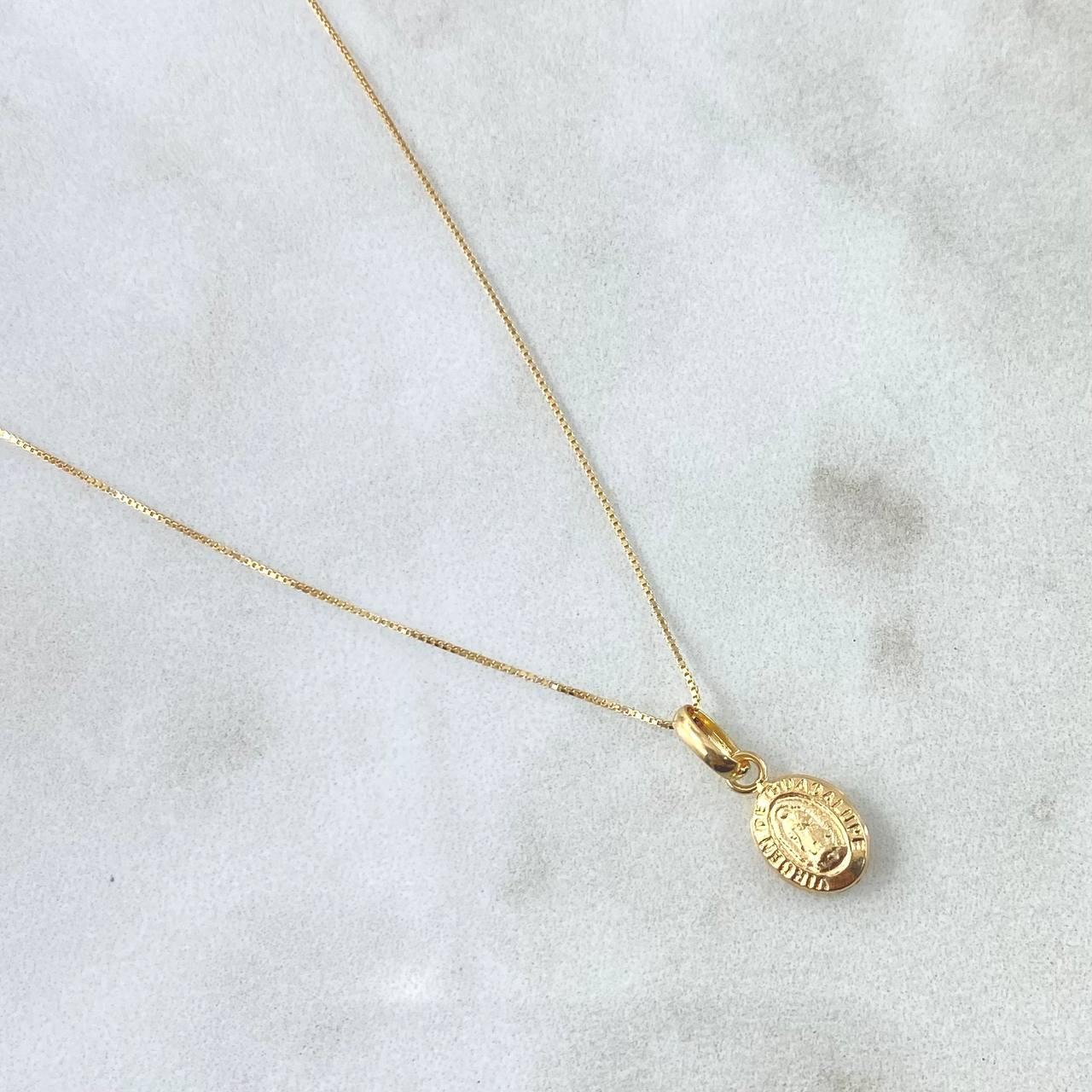 Cadena Veneciana 0.85gr / 40cm / 0.5mm + Dije Guadalupe 0.35gr / 1.5cm Ovalo Mate 1.2gr / Oro Amarillo 18K (Oferta)
