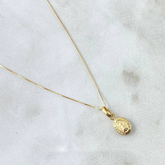 Cadena Veneciana 0.85gr / 40cm / 0.5mm + Dije Guadalupe 0.35gr / 1.5cm Ovalo Mate 1.2gr / Oro Amarillo 18K (Oferta)