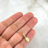 Cadena Veneciana 0.85gr / 40cm / 0.5mm + Dije Guadalupe 0.35gr / 1.5cm Ovalo Mate 1.2gr / Oro Amarillo 18K (Oferta)