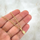 Cadena Singapur 1.1gr / 50cm / 1.7mm + Dije Guadalupe 0.35gr / 1.5cm Ovalo 1.45gr / Oro Amarillo 18K (Oferta)