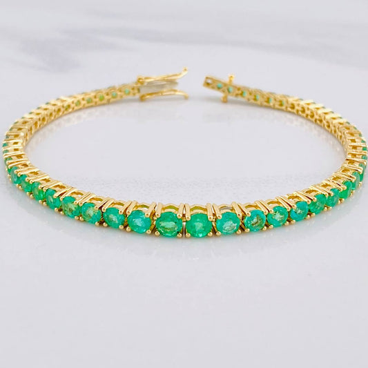 Pulso Tenis Esmeraldas 6.51qts 13.15g / 18cm / 4.25mm Oro Amarillo 18K