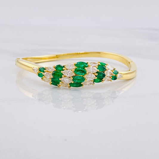 Pulso Hoja Esmeraldas 2.44qts Diamantes 3.12qts 29.45g / 16.8cm / 3.45mm Oro Amarillo 18K
