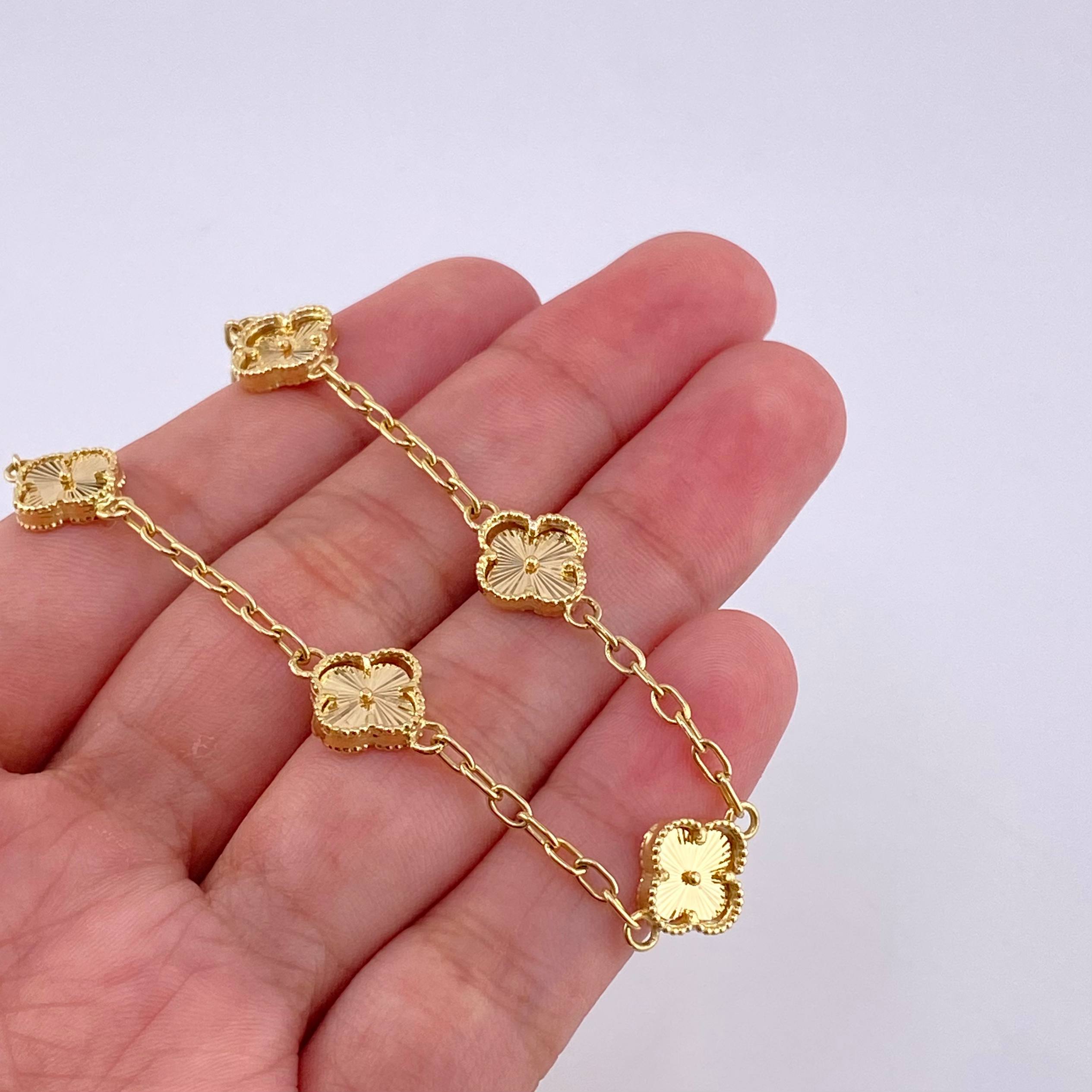 Pulso Trebol Aro Seguido 7g / 18.2cm / 2mm Oro Amarillo 18K
