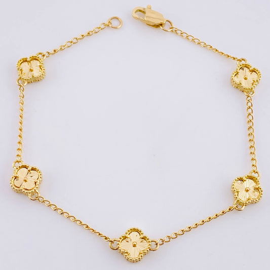 Pulso Trebol Espiga Diamantado 4.85g / 18.2cm / 1.6mm Oro Amarillo 18K