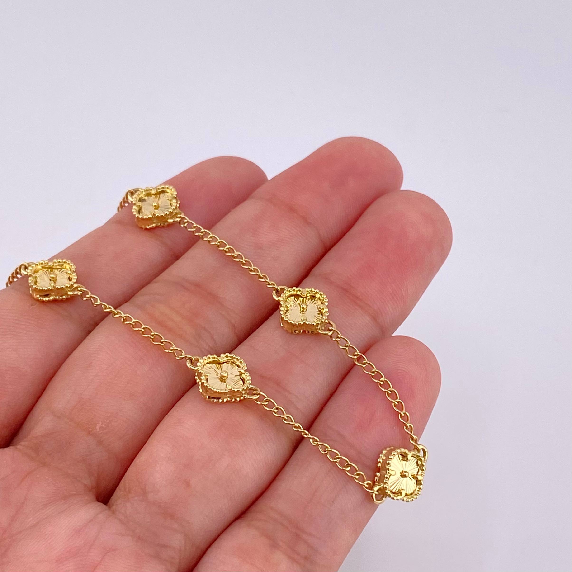 Pulso Trebol Espiga Diamantado 4.95g / 18.2cm / 1.6mm Oro Amarillo 18K