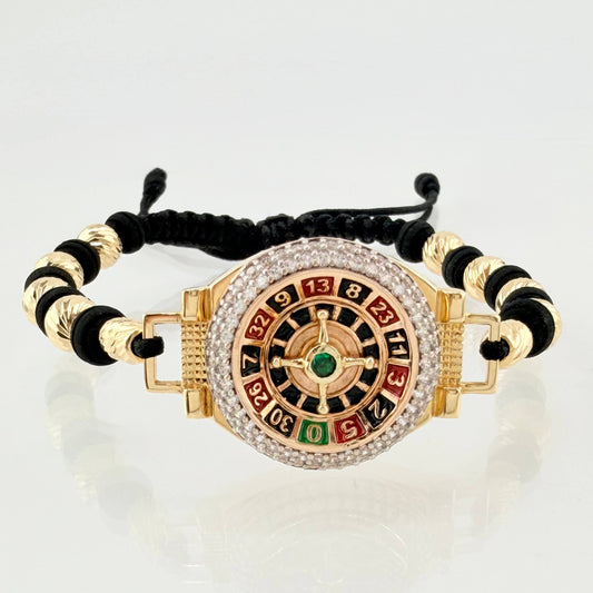 Pulsera Negra Ruleta Neoros Bolas Diamantas 8 und 10.65gr / 6mm-5mm Oro Amarillo 18K