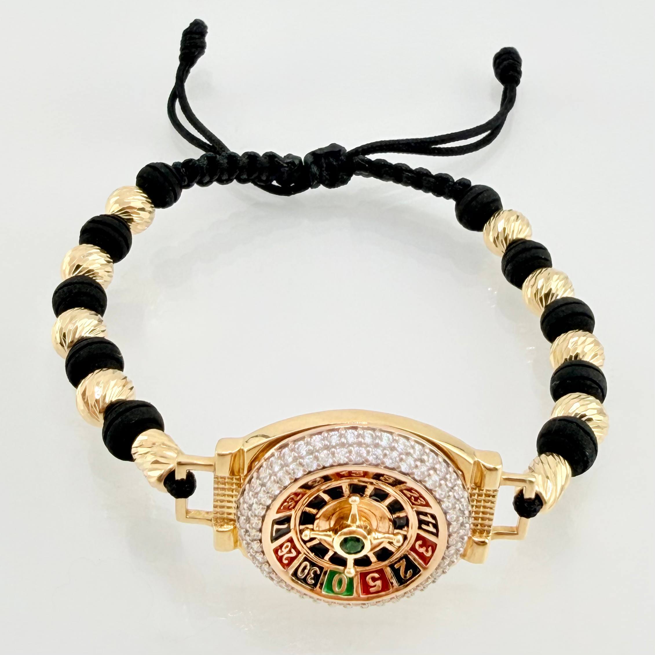 Pulsera Negra Ruleta Neoros Bolas Diamantas 8 und 10.65gr / 6mm-5mm Oro Amarillo 18K
