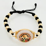 Pulsera Negra Ruleta Neoros Bolas Diamantas 8 und 10.65gr / 6mm-5mm Oro Amarillo 18K