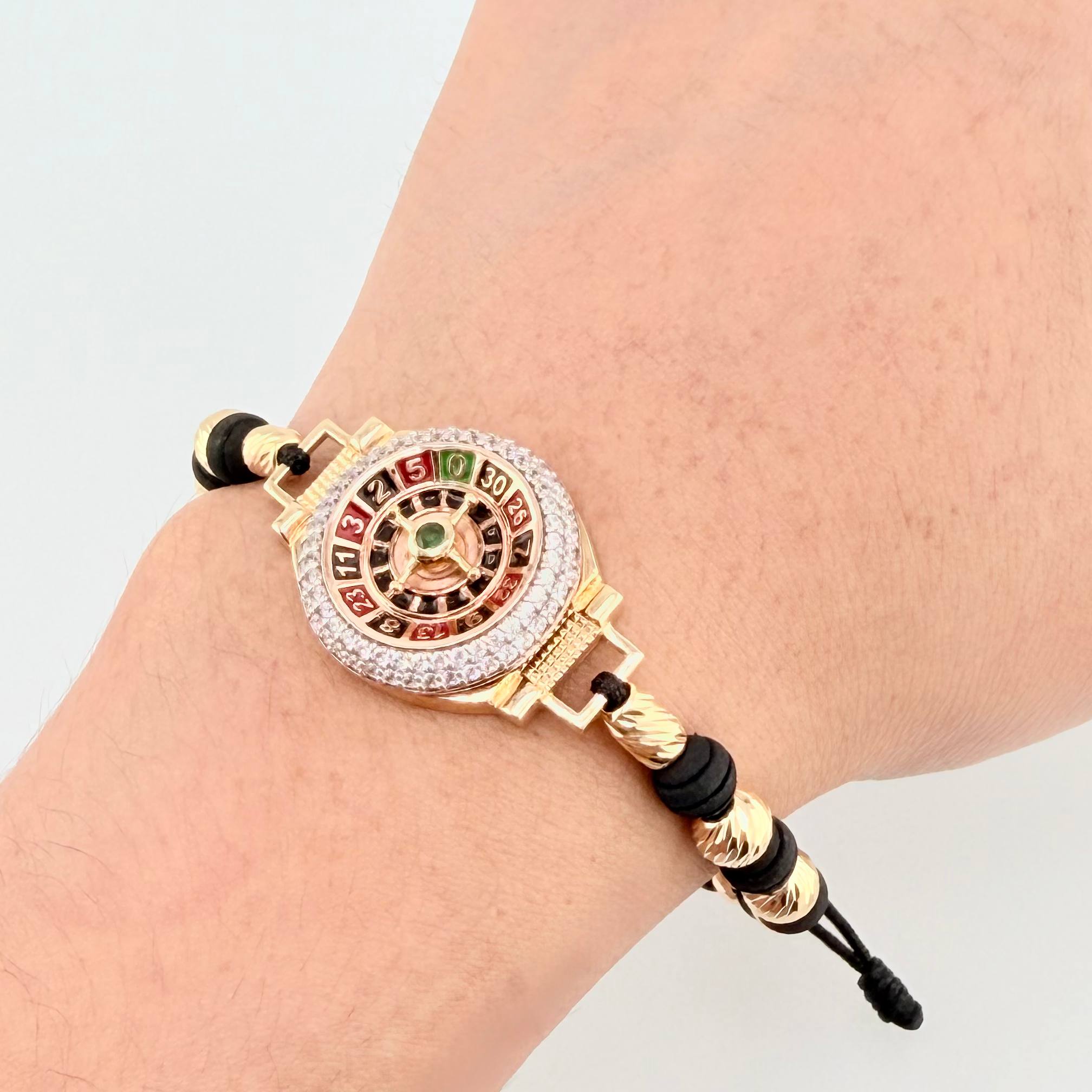 Pulsera Negra Ruleta Neoros Bolas Diamantas 8 und 10.65gr / 6mm-5mm Oro Amarillo 18K
