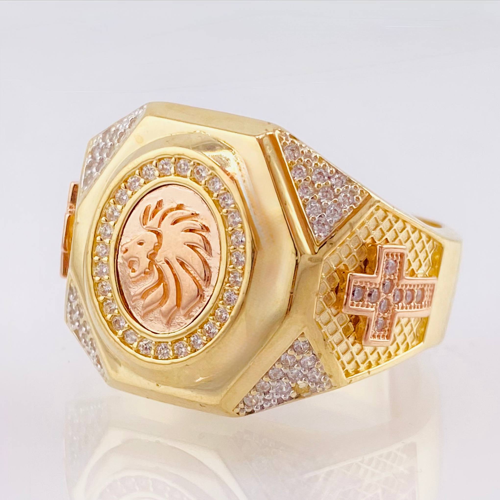 Anillo Leon Cruzado 12.45gr / T12 1/4 / Dos Oros Amarillo Rosa 18K *