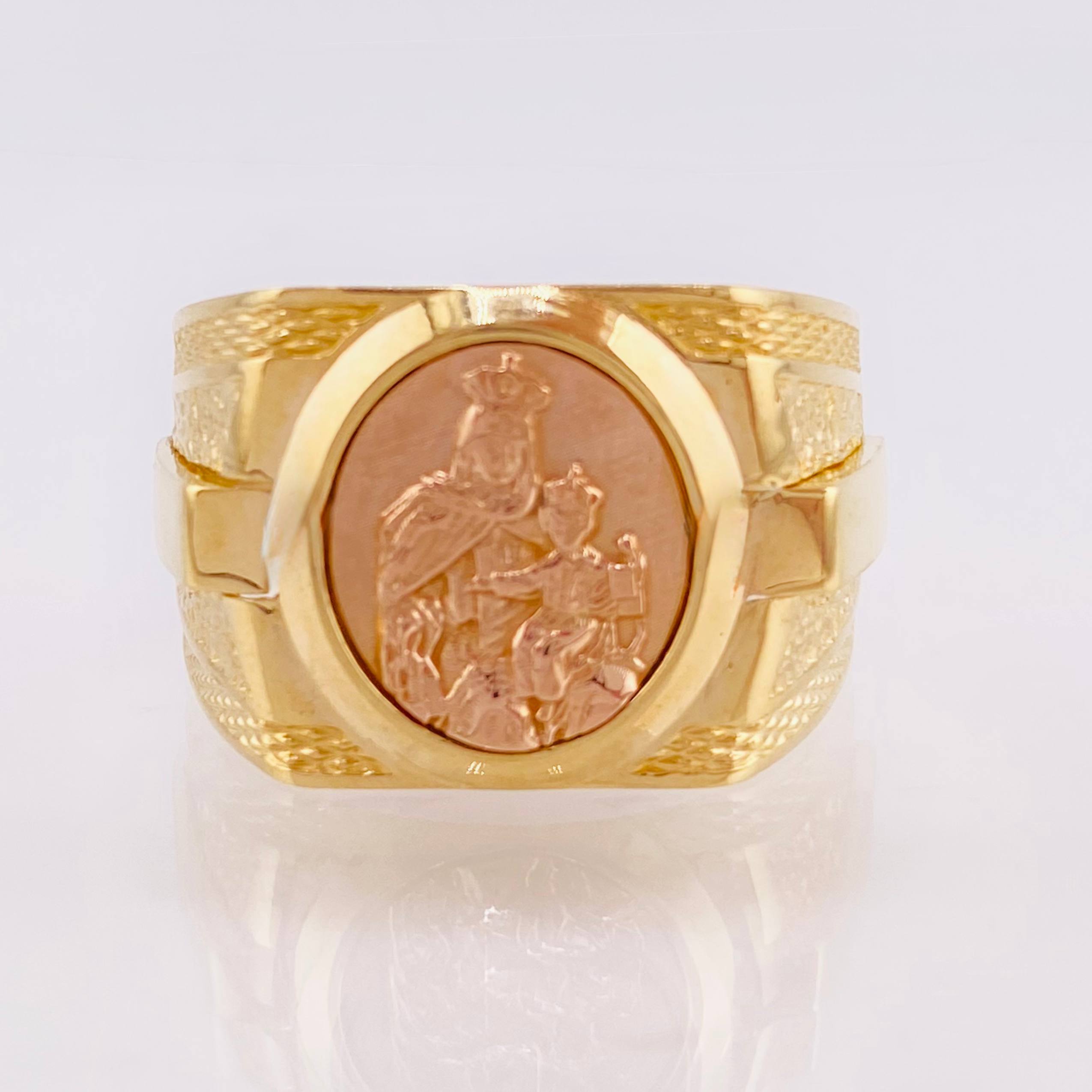 Anillo Virgen Del Carmen 8.05gr / T10 1/4 / Dos Oros Amarillo Rosa 18K