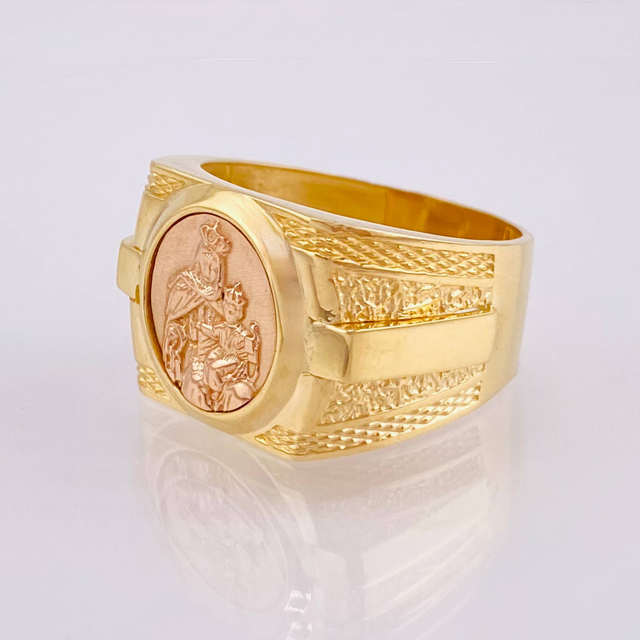 Anillo Virgen Del Carmen 8.05gr / T10 1/4 / Dos Oros Amarillo Rosa 18K