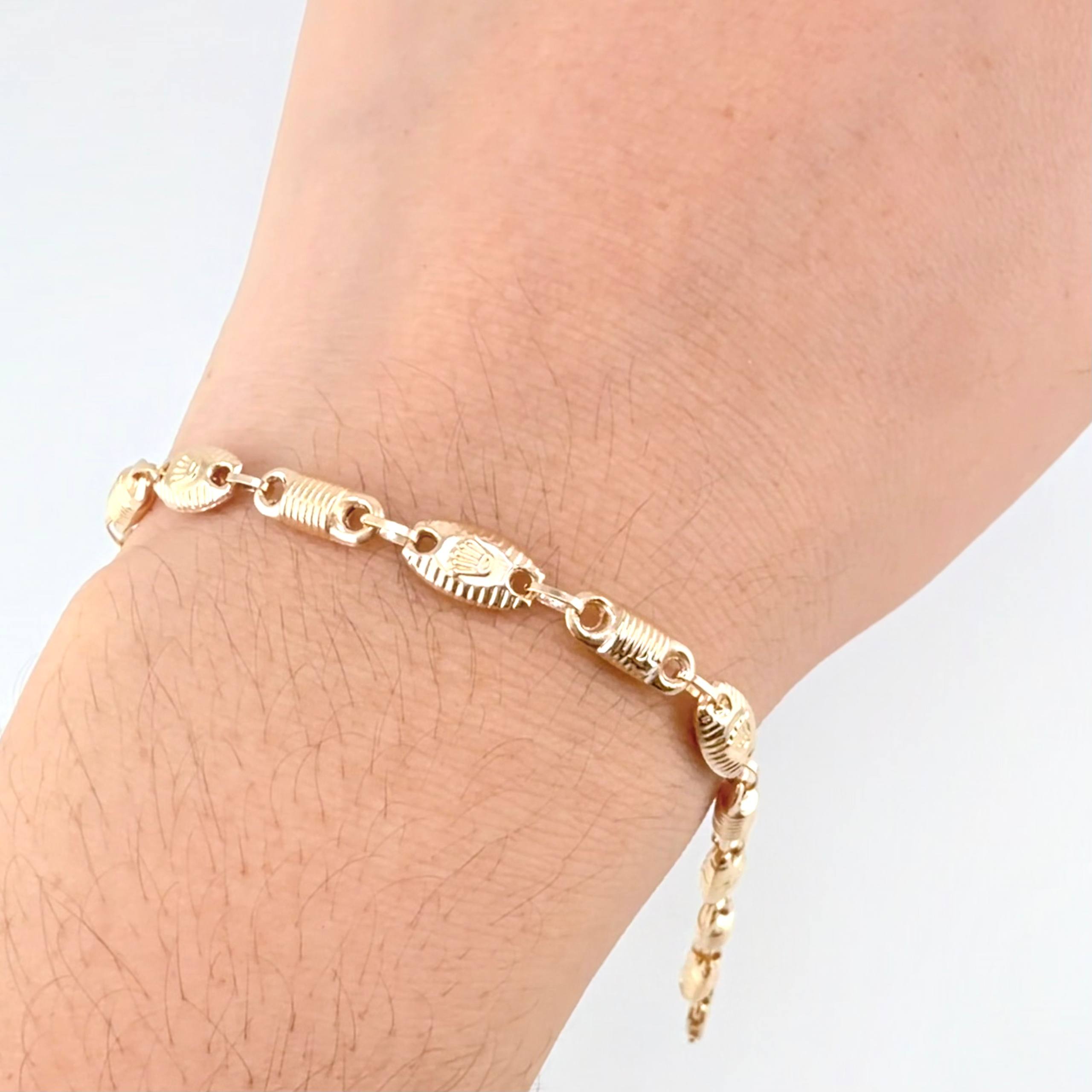 Pulso Rustico Barril Corona Rayada 4.4gr / 19cm / 5.5mm Oro Amarillo 18K *