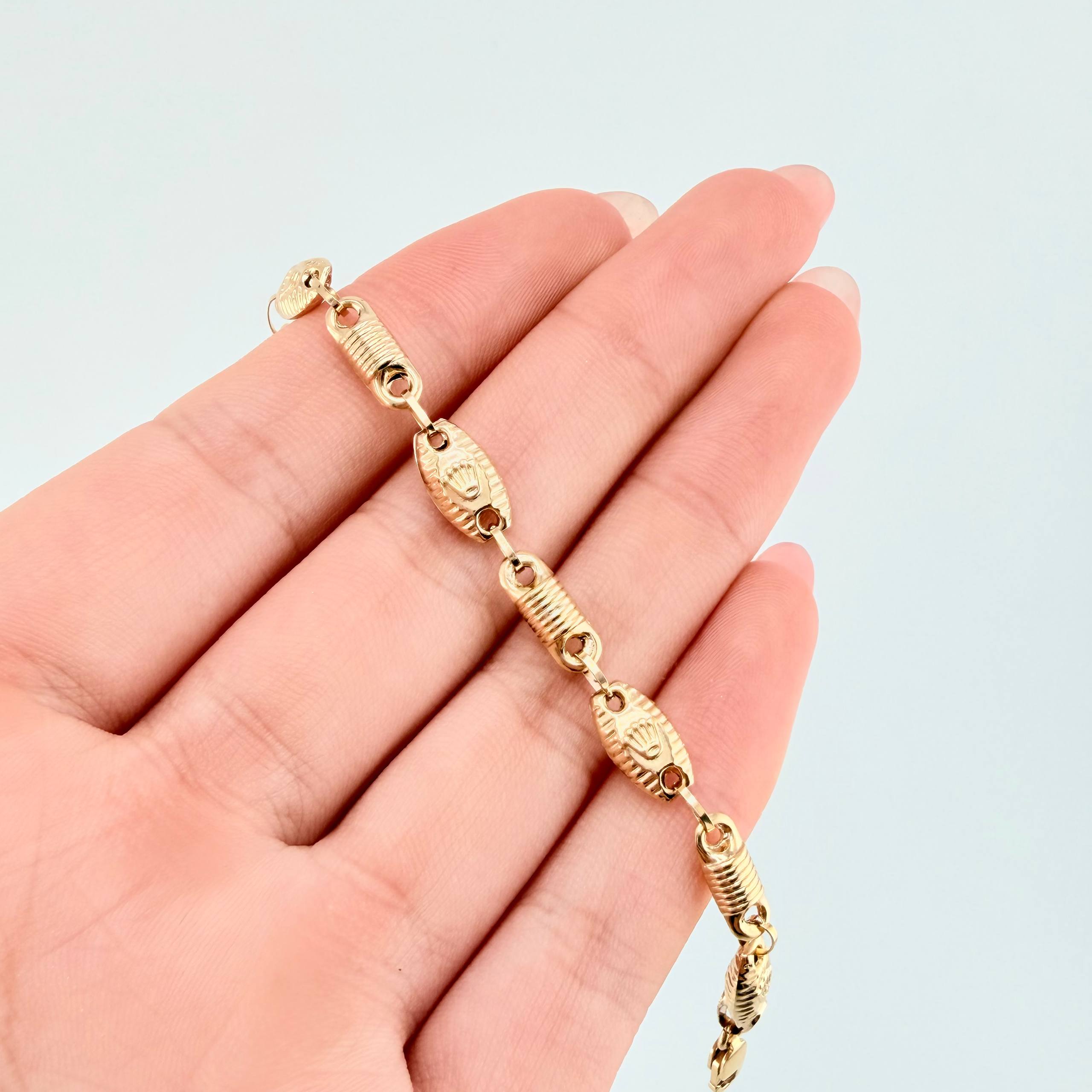 Pulso Rustico Canotillo Corona Rayada 4.4gr / 20cm / 5.5mm Oro Amarillo 18K