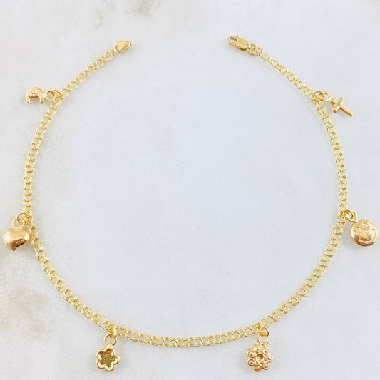 Tobillera Aro Seguido Dijes 3.5gr / 23.5cm / Oro Amarillo 18K *