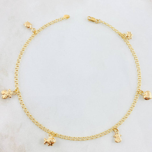 Tobillera Aro Seguido Dijes 3.7gr / 26cm / Oro Amarillo 18K *