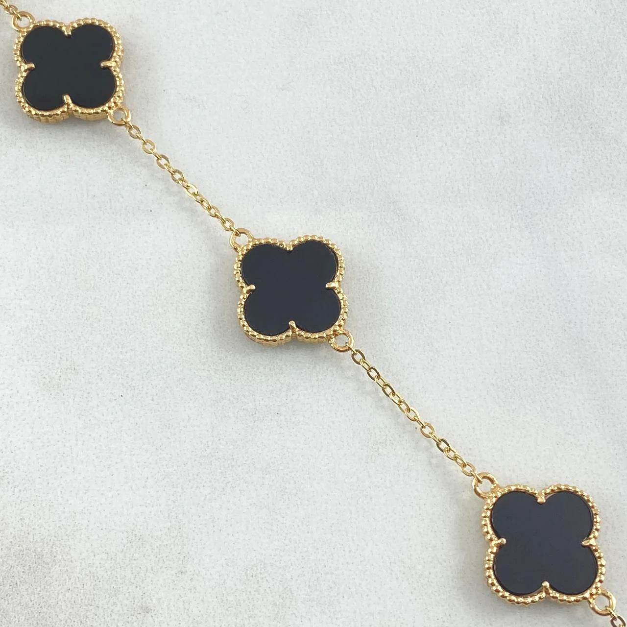 Pulso Modulable Trebol Onix Negro 4.55 g / 18.2 cm - 16 cm / 0.55 mm Oro Amarillo 18K