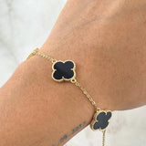 Pulso Modulable Trebol Onix Negro 4.55 g / 18.2 cm - 16 cm / 0.55 mm Oro Amarillo 18K