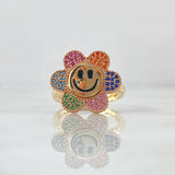 Anillo Flor Cara Feliz Movil 4.85gr / T6 1/2 / Circones Multicolar Oro Amarillo 18K ©