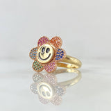 Anillo Flor Cara Feliz Movil 4.85gr / T6 1/2 / Circones Multicolar Oro Amarillo 18K ©