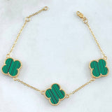 Pulso Aro Seguido Trébol VCyA Gradual 5.6gr / 16.5cm-18cm / 1.5mm Malaquita Verde Punteado 3und Oro Amarillo Nac.Esp. 18K *