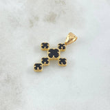 Dije Cruz Trébol VCyA 2.8gr / 3.2cm / Onix Negro Punteado Oro Amarillo Nac.Esp. 18K