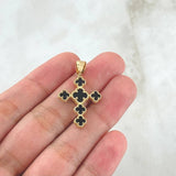 Dije Cruz Trébol VCyA 2.8gr / 3.2cm / Onix Negro Punteado Oro Amarillo Nac.Esp. 18K *