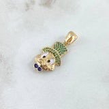 Dije Cara Pato Dinero 3.9gr / 3cm / Corbatín Azul Circones Verdes Oro Amarillo 18K *