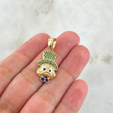 Dije Cara Pato Dinero 3.9gr / 3cm / Corbatín Azul Circones Verdes Oro Amarillo 18K *
