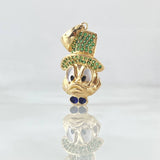 Dije Cara Pato Dinero 3.9gr / 3cm / Corbatín Azul Circones Verdes Oro Amarillo 18K *